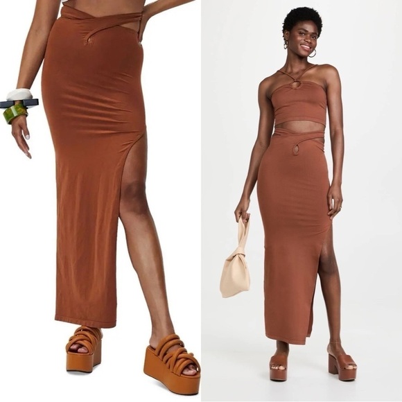 NWT SIMON MILLER Brown Cut-Out Long Daytime Maxi Skirt M/L - Picture 1 of 11